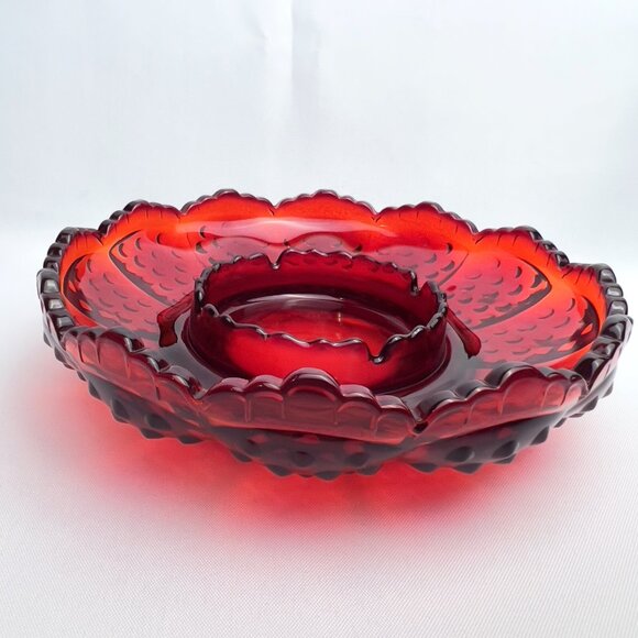 Fenton Ruby Red Glass Ashtray 8" Scalloped Edge MCM Vintage Trinket Dish USA - Picture 1 of 10
